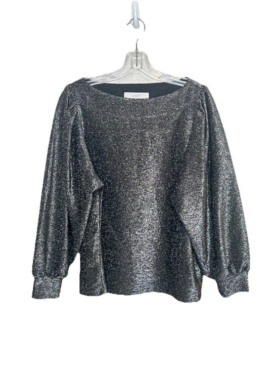 LOFT Tops - Loft Metallic Shimmer Puff Sleeve Top Black Silver Sz L NWT Holiday Party